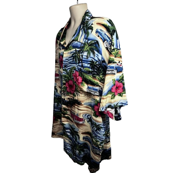 Big Dogs Vintage Hawaiian Floral Convertible Cars Button Up Shirt 3X Pocket USA - Picture 3 of 10